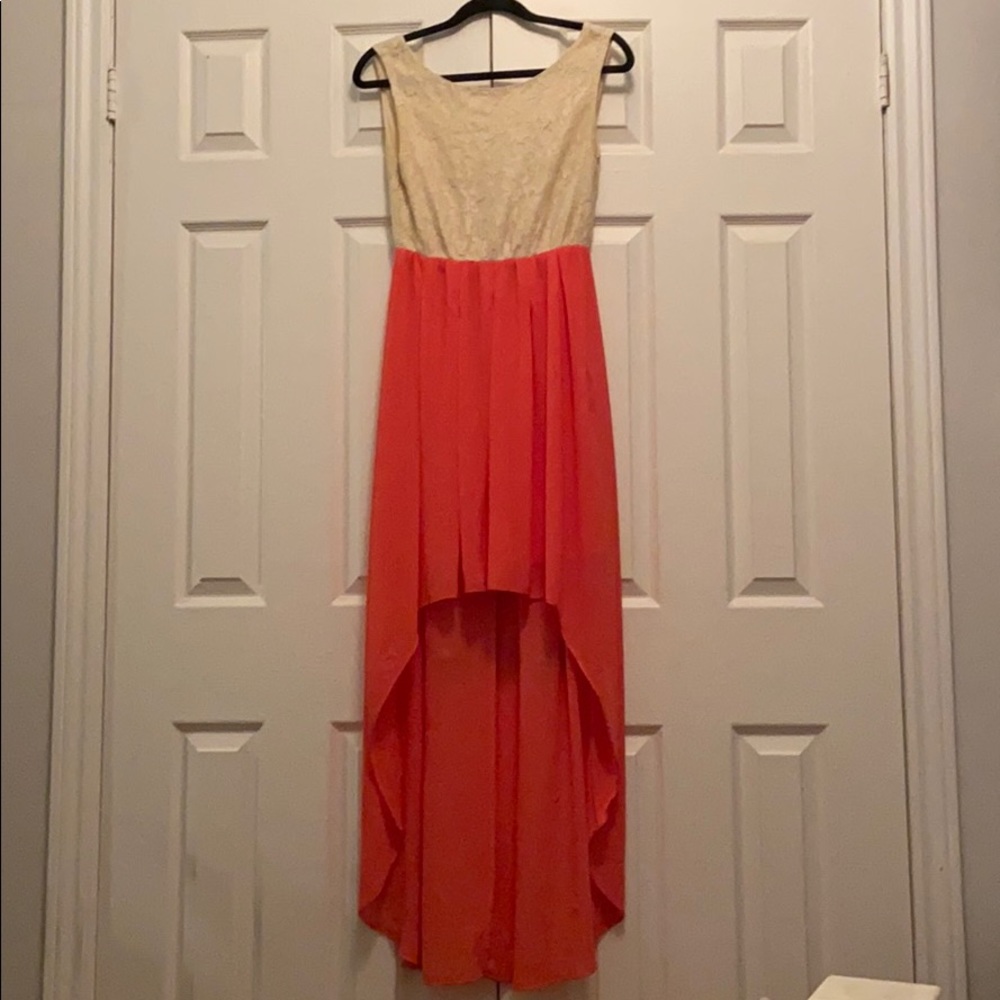 High low coral and cream Mendocino dress